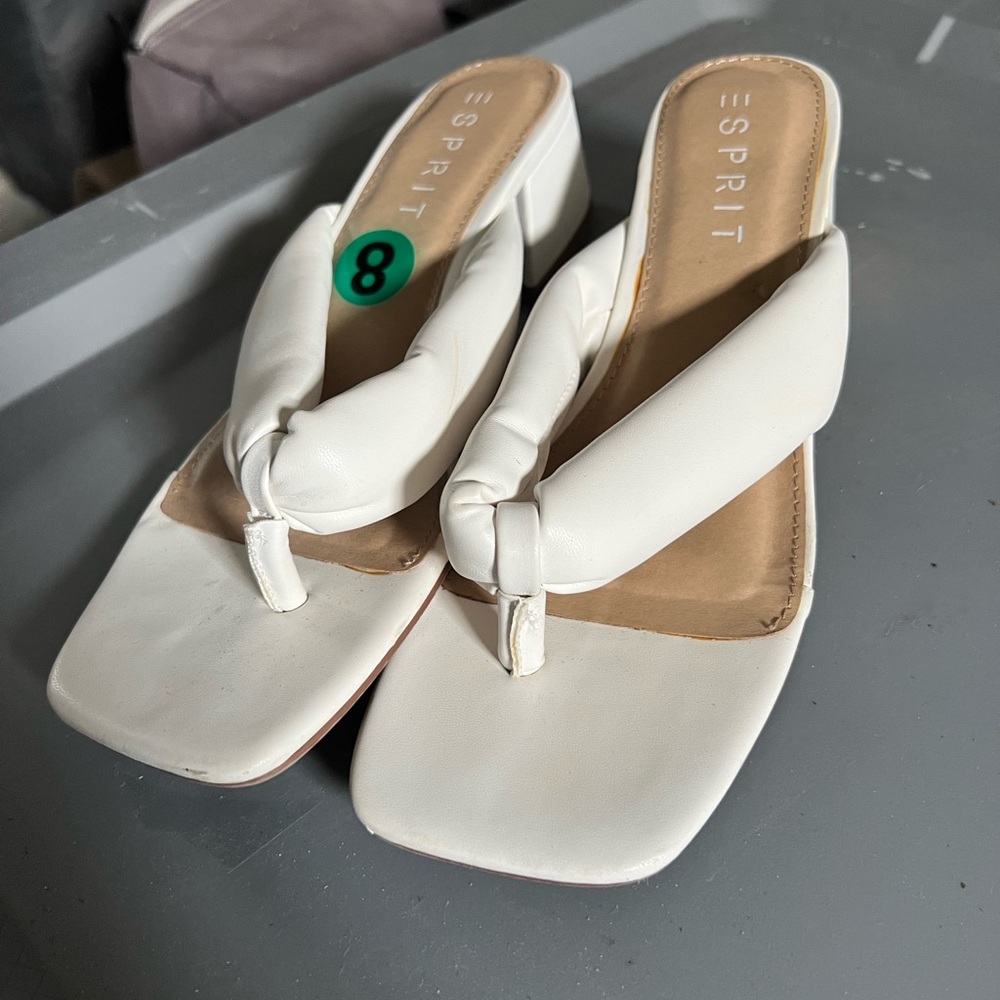 Esprit White Sandals with Knotted Strap and Square Toe